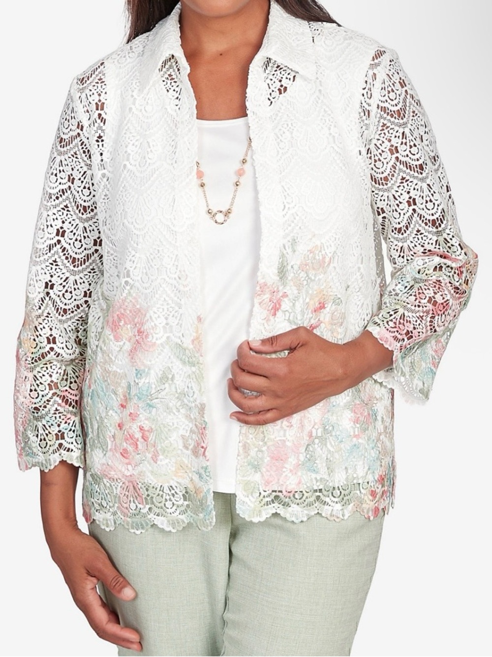 Alfred Dunner English garden floral border lace two in one with the necklace  S